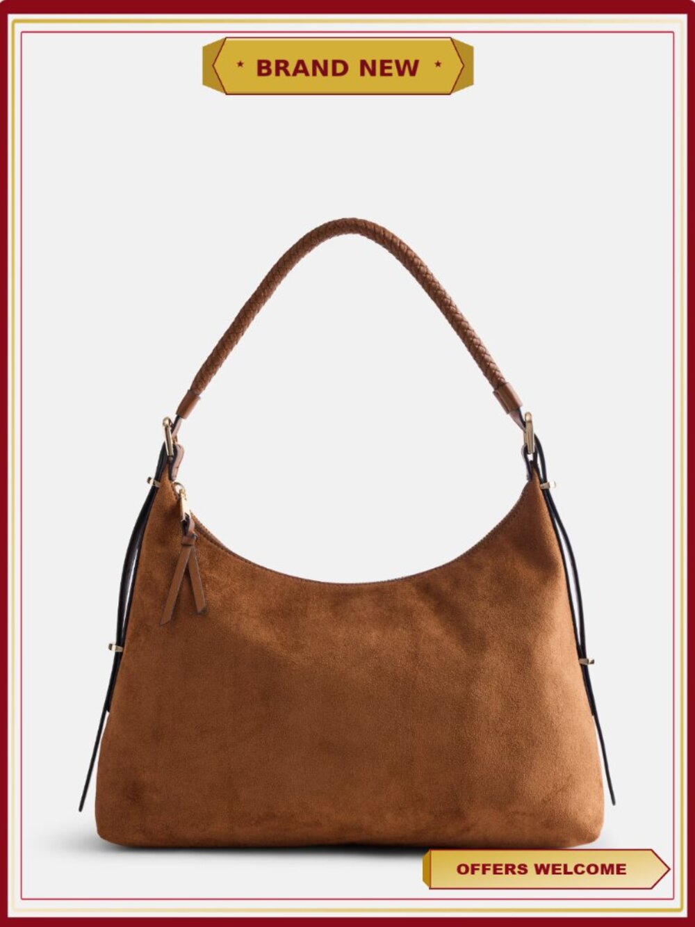 Faux Suede Shoulder Bag with Adjustable Strap, Spacious